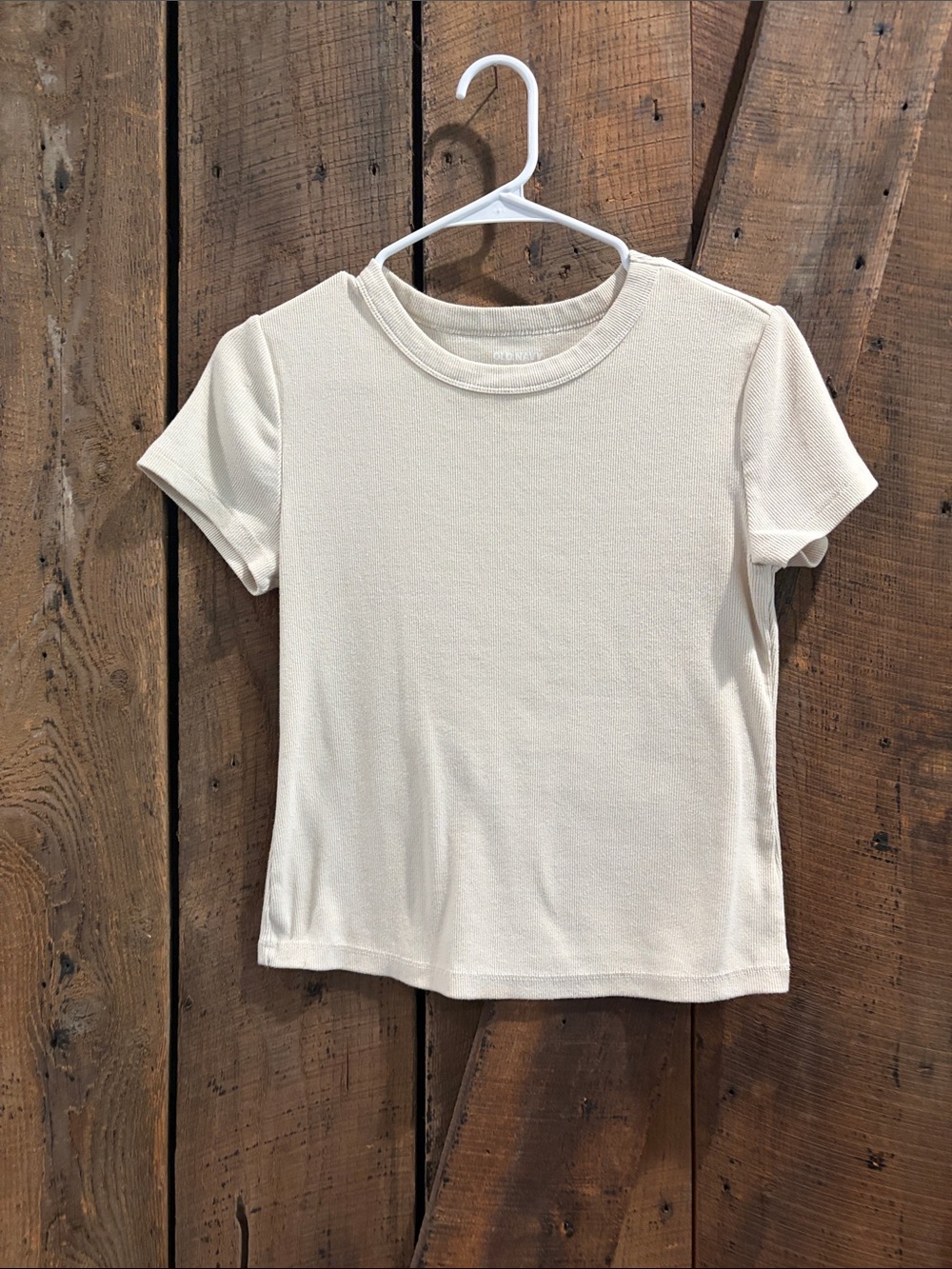 Old Navy Women’s Cream Short Sleeve Ribbed Tee